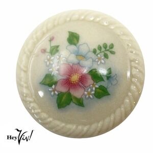 Vintage Avon Round Floral Ivory Ceramic Pin Brooch 1 1/2" Across - Hey Viv